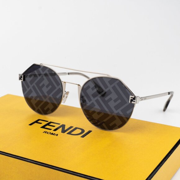Fendi Women Sunglasses Palladium Blue Silver Mirror Logo Round FE40060U 16X NEW - Picture 10 of 10